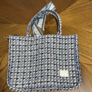 SHEIN Stylish Blue and White Tweed Tote Bag